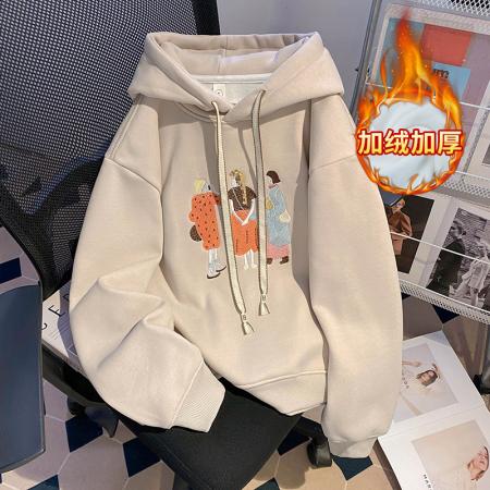 加绒卫衣女装秋冬新款宽松手工串珠亮片连帽保暖韩版上衣 服裝批發女裝批發服飾貨源