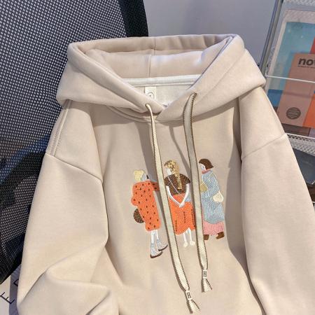 加绒卫衣女装秋冬新款宽松手工串珠亮片连帽保暖韩版上衣 服裝批發女裝批發服飾貨源