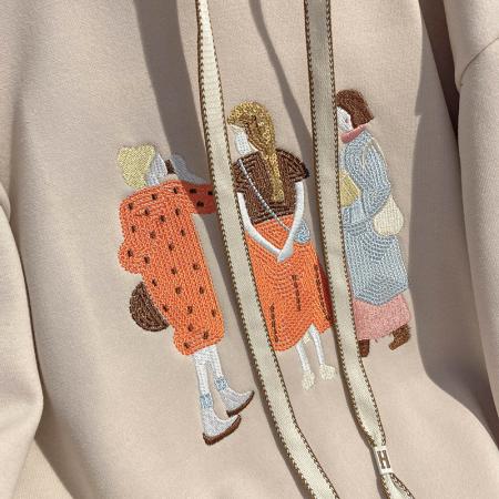 加绒卫衣女装秋冬新款宽松手工串珠亮片连帽保暖韩版上衣 服裝批發女裝批發服飾貨源