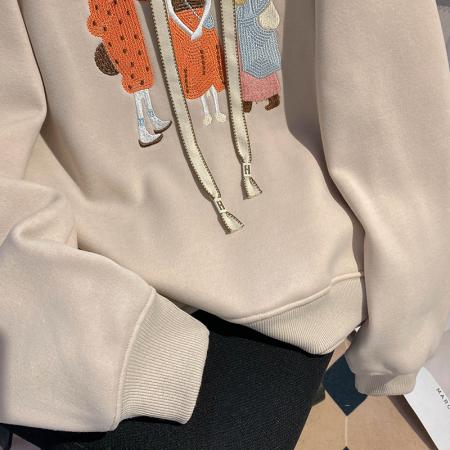 加绒卫衣女装秋冬新款宽松手工串珠亮片连帽保暖韩版上衣 服裝批發女裝批發服飾貨源