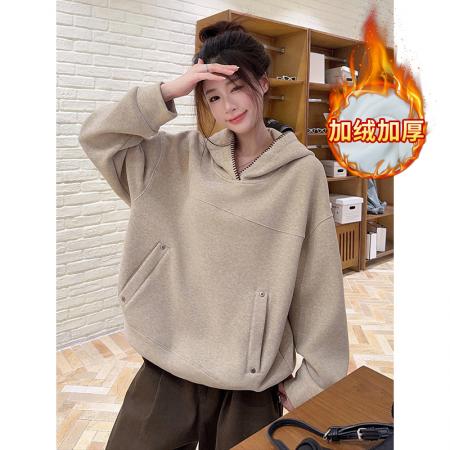 糯米绒复合真超加绒卫衣秋冬新款宽松连帽保暖上衣 服裝批發女裝批發服飾貨源