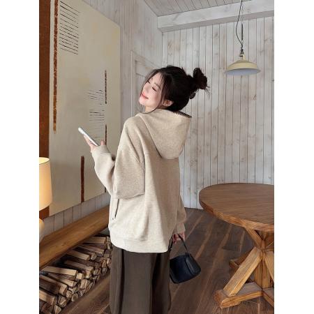 糯米绒复合真超加绒卫衣秋冬新款宽松连帽保暖上衣 服裝批發女裝批發服飾貨源