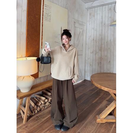 糯米绒复合真超加绒卫衣秋冬新款宽松连帽保暖上衣 服裝批發女裝批發服飾貨源