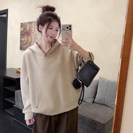 糯米绒复合真超加绒卫衣秋冬新款宽松连帽保暖上衣 服裝批發女裝批發服飾貨源