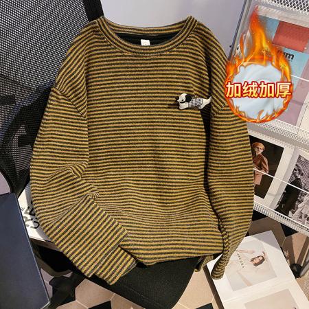 条纹长袖t恤打底衫女装薄立体装饰春秋圆领韩版上衣 服裝批發女裝批發服飾貨源