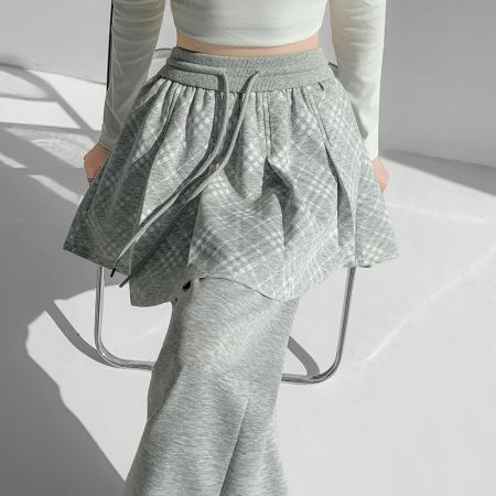 假两件屁帘微喇裤女春今年流行休闲裤设计感百褶拼接阔腿裤 服裝批發女裝批發服飾貨源