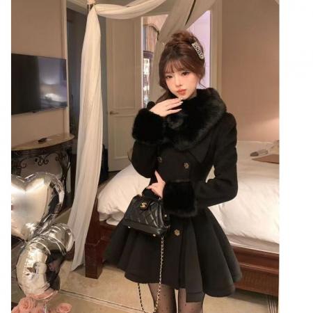 冬季韩系千金风名媛收腰长袖呢子大衣名媛通勤气质外穿毛呢外套女 服裝批發女裝批發服飾貨源