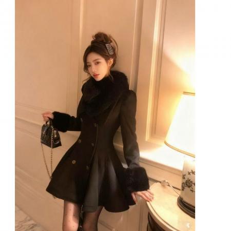 冬季韩系千金风名媛收腰长袖呢子大衣名媛通勤气质外穿毛呢外套女 服裝批發女裝批發服飾貨源