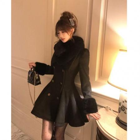 冬季韩系千金风名媛收腰长袖呢子大衣名媛通勤气质外穿毛呢外套女 服裝批發女裝批發服飾貨源