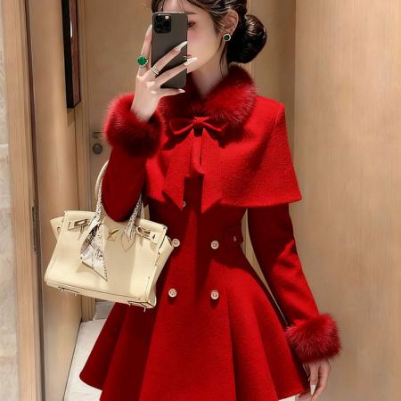 小香风黑色毛边领斗篷外套女秋季新款巨好看的轻奢收 服裝批發女裝批發服飾貨源