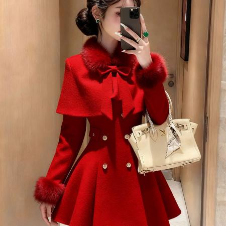 小香风黑色毛边领斗篷外套女秋季新款巨好看的轻奢收 服裝批發女裝批發服飾貨源