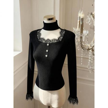 针织衫女冬季时尚显瘦百搭假两件上衣 服裝批發女裝批發服飾貨源