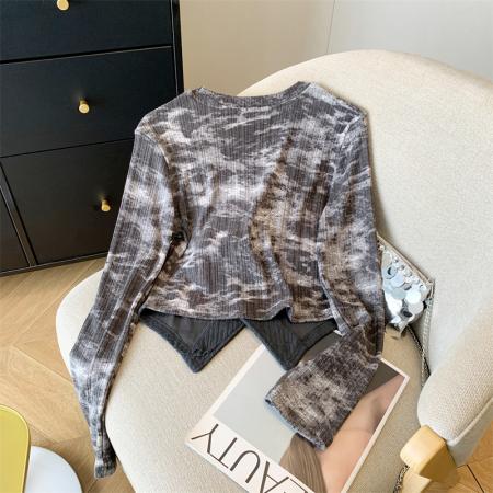 拼接不规则修身上衣潮流扎染收腰针织衫女 服裝批發女裝批發服飾貨源