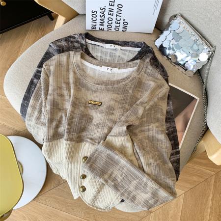 拼接不规则修身上衣潮流扎染收腰针织衫女 服裝批發女裝批發服飾貨源