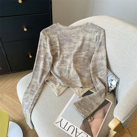 拼接不规则修身上衣潮流扎染收腰针织衫女 服裝批發女裝批發服飾貨源