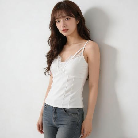 人棉纯欲蕾丝拼接压褶吊带背心早春辣妹鱼骨修身百搭打底美背 服裝批發女裝批發服飾貨源