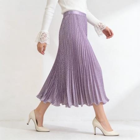 早春新款垂感百褶裙中长款高腰a字裙斜条纹简约百搭半身长裙 服裝批發女裝批發服飾貨源