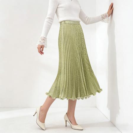 早春新款垂感百褶裙中长款高腰a字裙斜条纹简约百搭半身长裙 服裝批發女裝批發服飾貨源