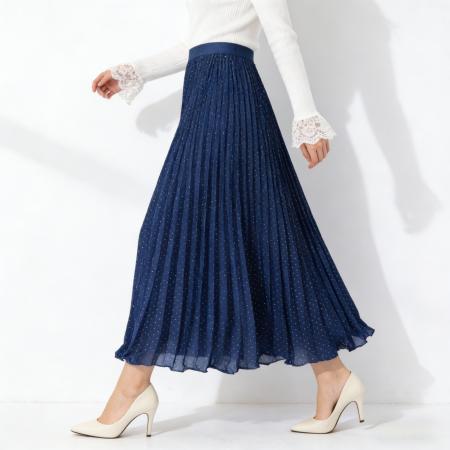 早春新款垂感百褶裙女中长款高腰a字裙点点简约百搭半身长裙 服裝批發女裝批發服飾貨源