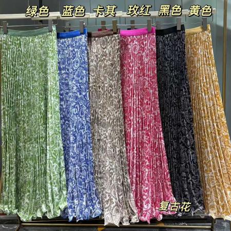 早春新款韩版时尚百搭高腰显瘦复古佩斯利碎花A字大摆裙半身裙女 服裝批發女裝批發服飾貨源