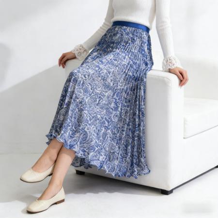 早春新款韩版时尚百搭高腰显瘦复古佩斯利碎花A字大摆裙半身裙女 服裝批發女裝批發服飾貨源