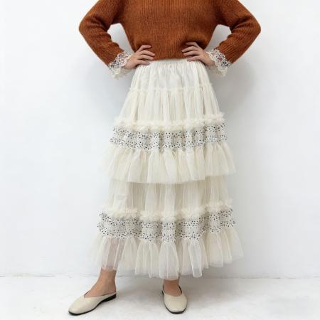 早春新款拼接设计感波点蛋糕裙重工网纱蓬蓬裙超仙温柔半身裙 服裝批發女裝批發服飾貨源