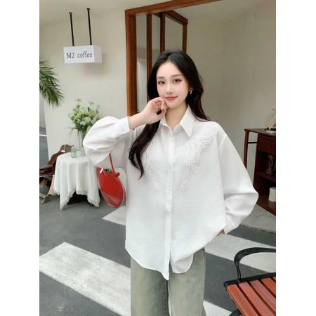 重工亮片拼接翻领衬衫女春秋季新款设计感宽松时髦减龄洋气上衣潮 服裝批發女裝批發服飾貨源