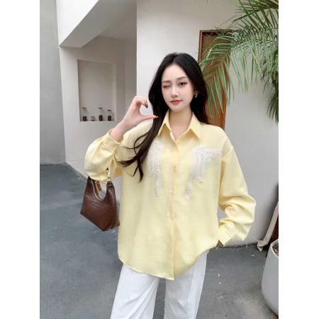 重工亮片拼接翻领衬衫女春秋季新款设计感宽松时髦减龄洋气上衣潮 服裝批發女裝批發服飾貨源