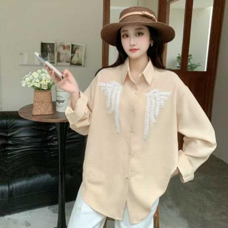 重工亮片拼接翻领衬衫女春秋季新款设计感宽松时髦减龄洋气上衣潮 服裝批發女裝批發服飾貨源