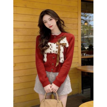 小香风卡通小马提花圆领毛衣开衫女秋冬季轻奢风气质穿搭针织上衣 服裝批發女裝批發服飾貨源