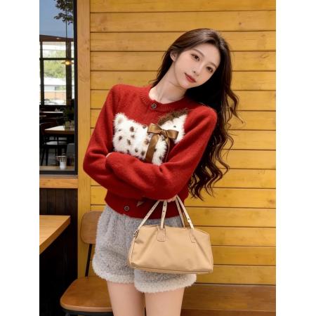 小香风卡通小马提花圆领毛衣开衫女秋冬季轻奢风气质穿搭针织上衣 服裝批發女裝批發服飾貨源