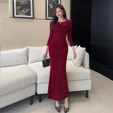 FA55455# 春装新款网纱长款裙子修身显瘦长款打底包臀连衣裙  服裝批發女裝批發服飾貨源