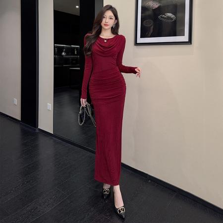 FA55455# 春装新款网纱长款裙子修身显瘦长款打底包臀连衣裙  服裝批發女裝批發服飾貨源