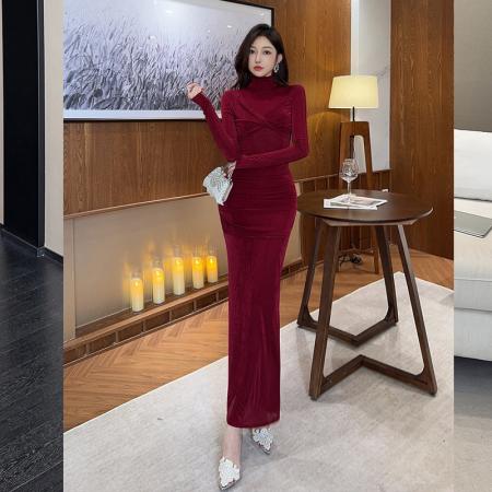 FA55456# 春装新款网纱长款裙子修身显瘦长款打底包臀连衣裙  服裝批發女裝批發服飾貨源