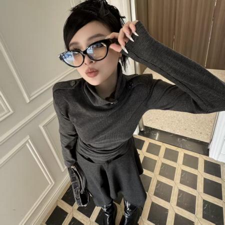 FA55459# 法国罗纹独特魅力冬季修身打底衫百搭上衣高领长袖新款  服裝批發女裝批發服飾貨源