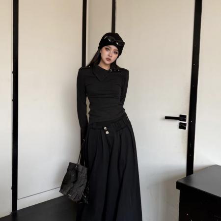 FA55459# 法国罗纹独特魅力冬季修身打底衫百搭上衣高领长袖新款  服裝批發女裝批發服飾貨源