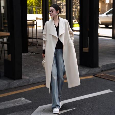 FA55463# 早春季新款时尚风衣女英伦风可调节宽松慵懒过膝中长款外套  服裝批發女裝批發服飾貨源