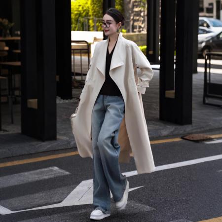 FA55463# 早春季新款时尚风衣女英伦风可调节宽松慵懒过膝中长款外套  服裝批發女裝批發服飾貨源