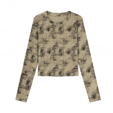 FA55464# 时尚扎染圆领长袖t恤女秋季大码胖MM显瘦修身洋气内搭打底衫上衣  服裝批發女裝批發服飾貨源