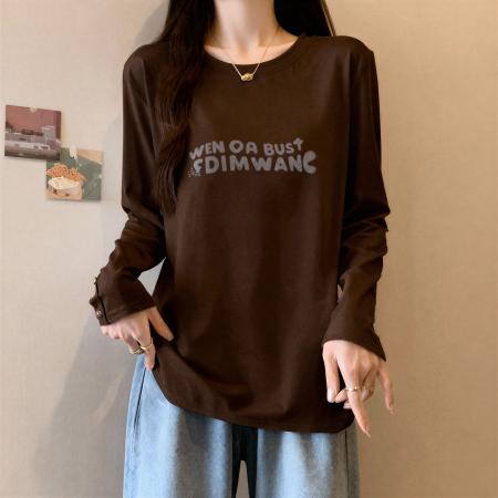 FA55465# 欧货咖色双面德绒长袖t恤女秋冬大码胖MM显瘦打底衫内搭上衣  服裝批發女裝批發服飾貨源