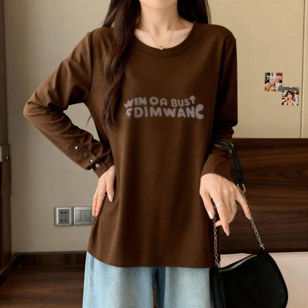 FA55465# 欧货咖色双面德绒长袖t恤女秋冬大码胖MM显瘦打底衫内搭上衣  服裝批發女裝批發服飾貨源