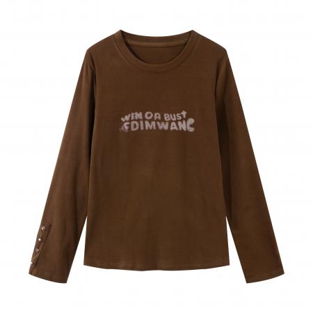 FA55465# 欧货咖色双面德绒长袖t恤女秋冬大码胖MM显瘦打底衫内搭上衣  服裝批發女裝批發服飾貨源