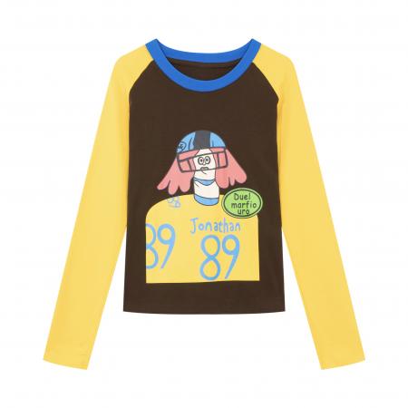 FA55466# 纯棉撞色插肩袖长袖t恤女秋冬新款流行大码胖MM显瘦打底上衣  服裝批發女裝批發服飾貨源