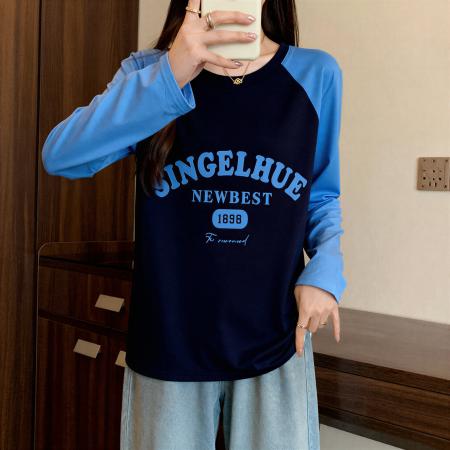 FA55467# 纯棉插肩印花长袖t恤女新款早秋大码胖MM显瘦宽松上衣打底衫  服裝批發女裝批發服飾貨源