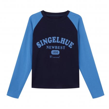 FA55467# 纯棉插肩印花长袖t恤女新款早秋大码胖MM显瘦宽松上衣打底衫  服裝批發女裝批發服飾貨源