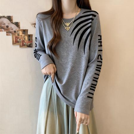 FA55471# 秋冬新款纯棉时尚正肩长袖T恤大码女装胖mm今年流行显瘦上衣  服裝批發女裝批發服飾貨源