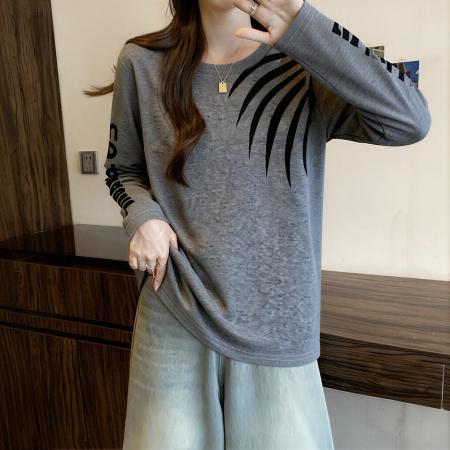 FA55471# 秋冬新款纯棉时尚正肩长袖T恤大码女装胖mm今年流行显瘦上衣  服裝批發女裝批發服飾貨源