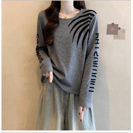 FA55471# 秋冬新款纯棉时尚正肩长袖T恤大码女装胖mm今年流行显瘦上衣  服裝批發女裝批發服飾貨源