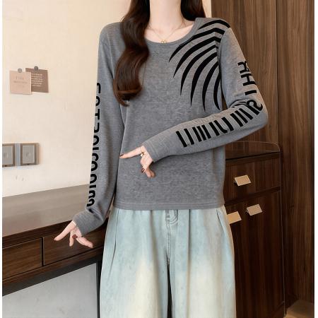 FA55471# 秋冬新款纯棉时尚正肩长袖T恤大码女装胖mm今年流行显瘦上衣  服裝批發女裝批發服飾貨源