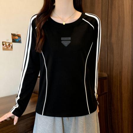 FA55472# 纯棉长袖t恤女秋季内搭打底衫新款大码胖mm气质超好看上衣  服裝批發女裝批發服飾貨源